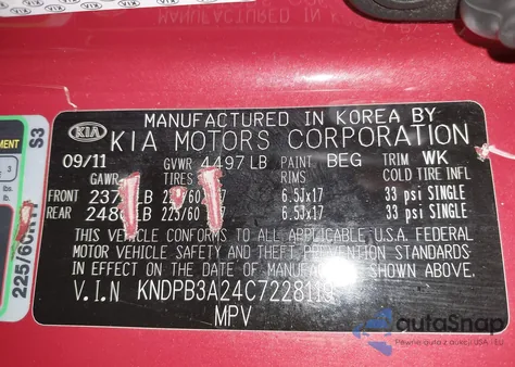 2012 Kia Sportage Lx from USA, damaged, VIN KNDPB3A24C7228119